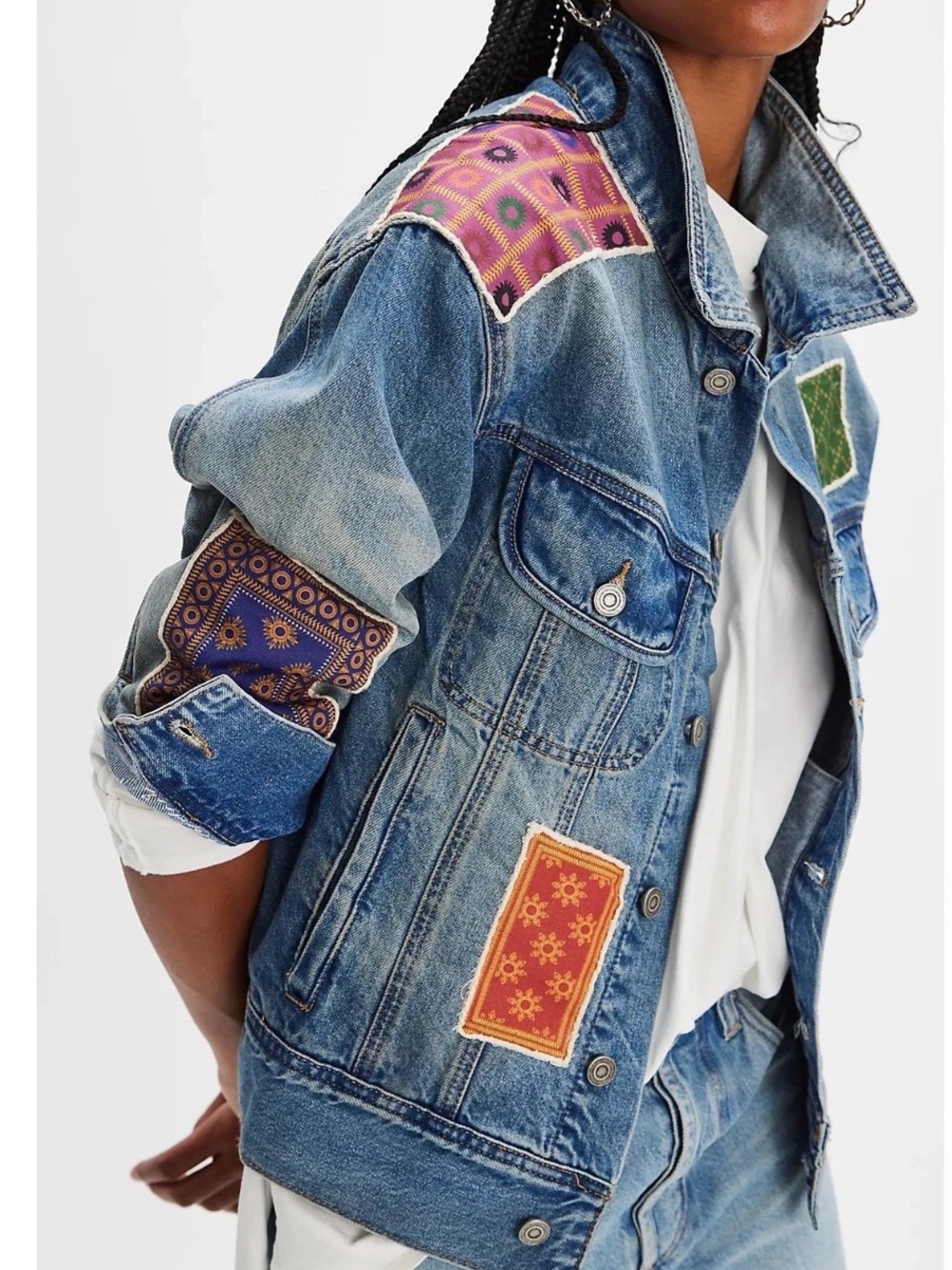 NWT FREE PEOPLE X FOUND Kantha Patchwork Denim Jacket SZ: L